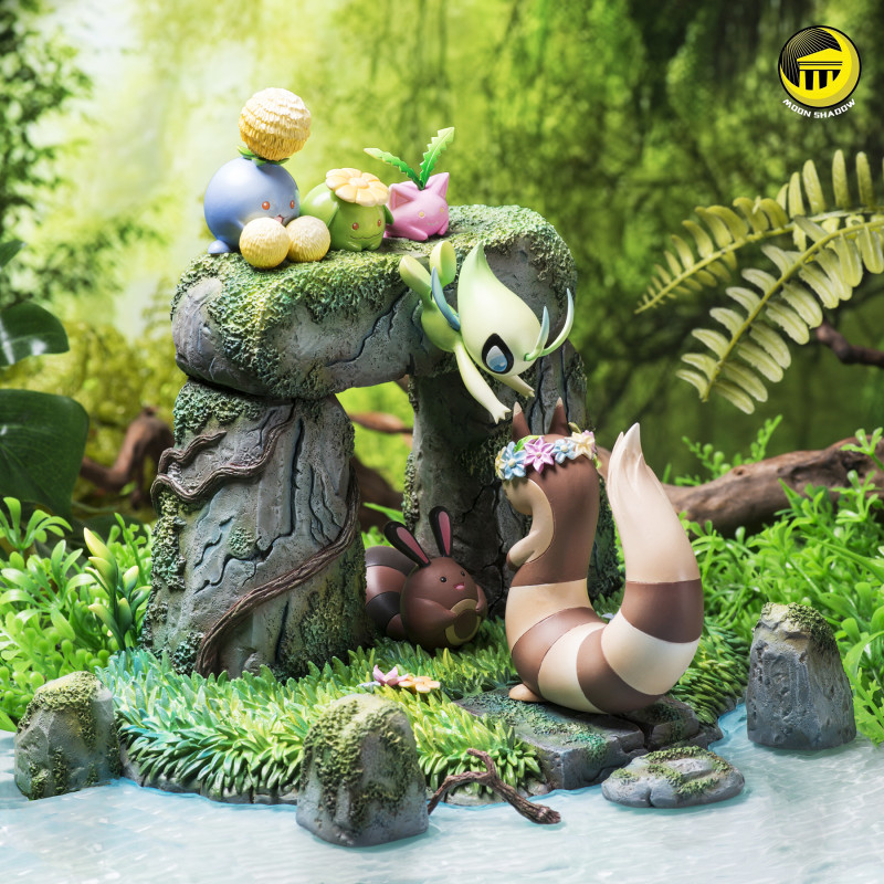 【Pre order】Moon Shadow Studio Pokemon Mysterious forest Celebi Hoppip Sentret Family Resin Statue Deposit