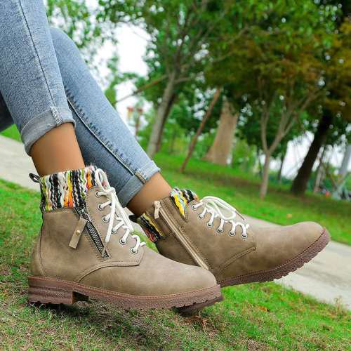 UGG Women Solid Color Lace Up Zipper Casual Splicing Knitted Short Bootsft Footbed Orthopedic Shoes （ 𝗯𝘂𝘆 𝟮 𝗴𝗲𝘁 𝟭𝟬% 𝗼𝗳𝗳）