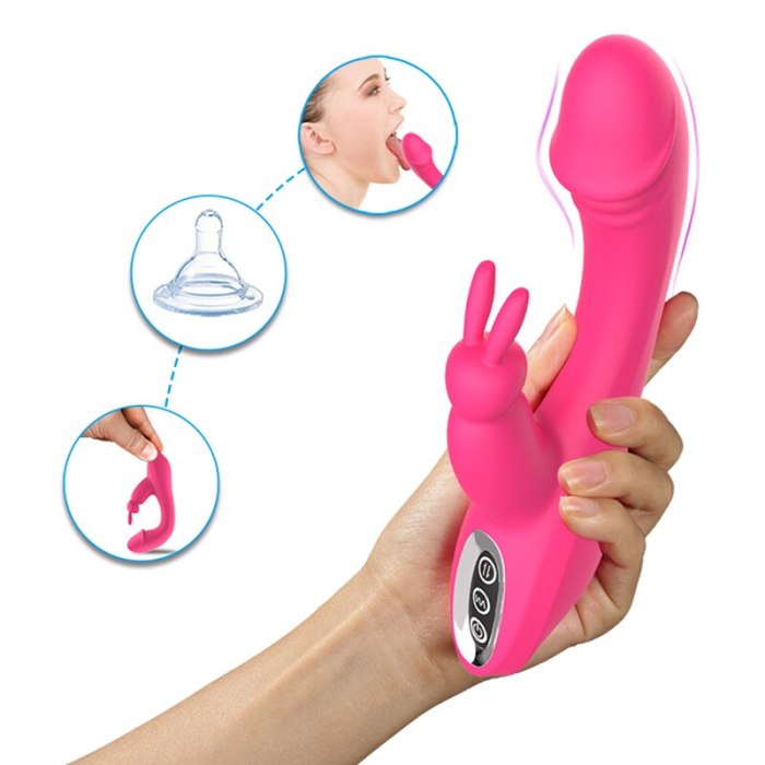 Rabbit Dildo Vibrator 7 Function Powerful G-spot Massager Penis Vibrator with Rabbit Ears for Stimulating Clitoris