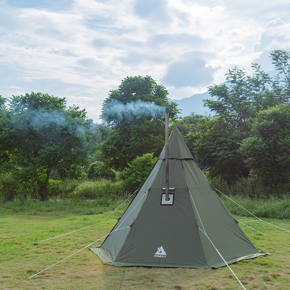 Pomoly HEX ワンポールテント 薪ストーブテント 2-3人用 (煙突 穴)