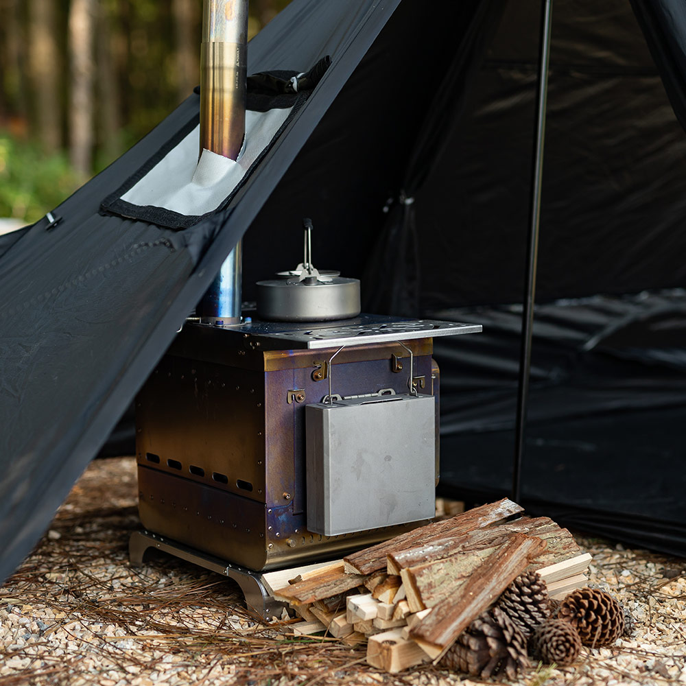 LAMA 薪ストーブキャンプ用 折畳み テント ソロ 2.1m煙突 棚付き 耐熱