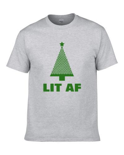 Lit Af Merry Christmas Tree Holiday Gift Idea Cool Hoodie T-Shirt