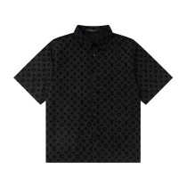 Louis Vuitton 23ss spring and summer new flocking printing process short-sleeved shirt Black 6.26