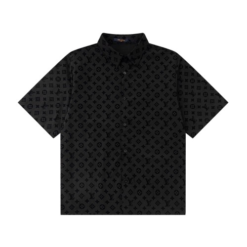 Louis Vuitton 23ss spring and summer new flocking printing process short-sleeved shirt Black 6.26