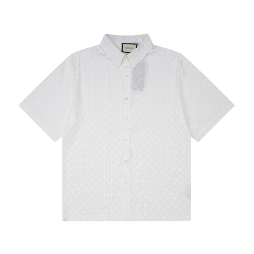 Gucci 23ss early spring new satin letter Logo short-sleeved shirt White 6.26