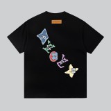 Louis Vuitton 23SS Front and Back Colorful Letters Inkjet Printing Short Sleeve T-shirt Black 7.4