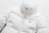 Prada 23FW contrasting blue triangle logo turtleneck down jacket White 1.10
