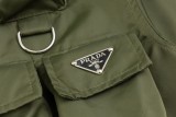 Prada triangle logo multi-function pocket nylon short-sleeved shirt Green 5.15