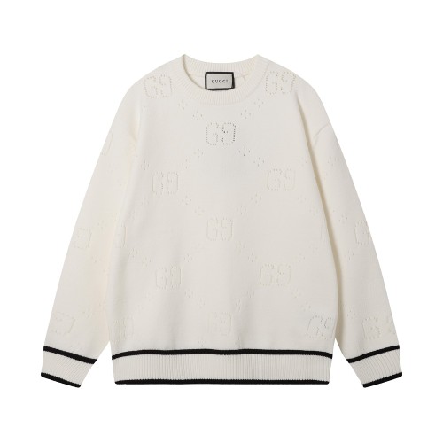 Gucci all over lettering hollow knit crew neck sweater White 8.7