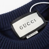 Gucci all over lettering hollow knit crew neck sweater navy blue 8.7