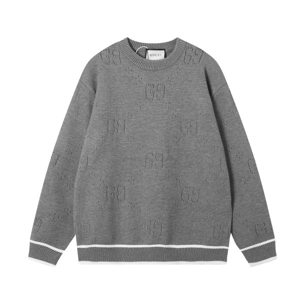 Gucci all over lettering hollow knit crew neck sweater Grey 8.7