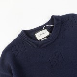 Gucci all over lettering hollow knit crew neck sweater navy blue 8.7