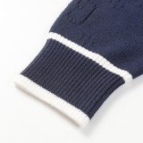 Gucci all over lettering hollow knit crew neck sweater navy blue 8.7