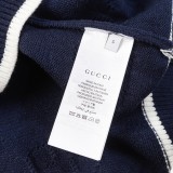Gucci all over lettering hollow knit crew neck sweater navy blue 8.7