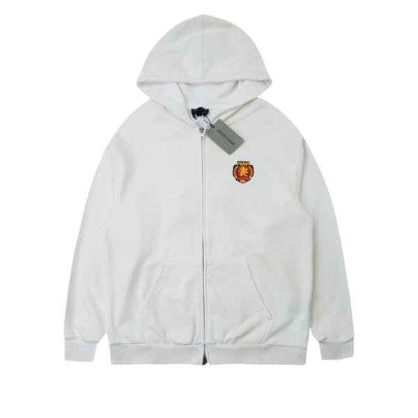 Balenciaga Manchester United Embroidery Heavy Washed Mud Dyed Zipper Hoodie White 8.14