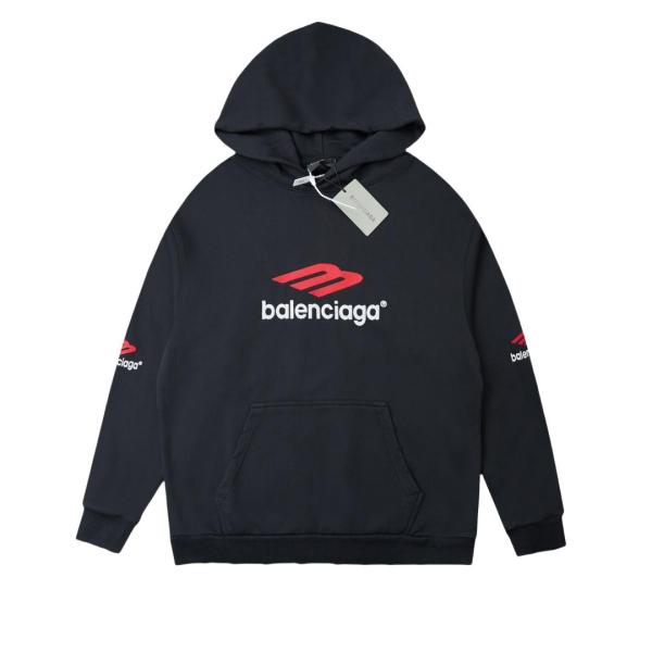 Balenciaga New Logo Embroidered Hoodie Black 8.14