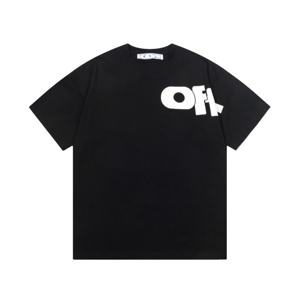 OFF-WHITE Letter Sleeves Splicing Large LOGO Printed Short Sleeve T-shirt Black 01.13