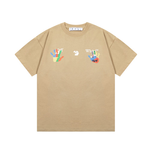 OFF-WHITE Hand-painted palm LOGO print short-sleeved T-shirt Brown 01.13