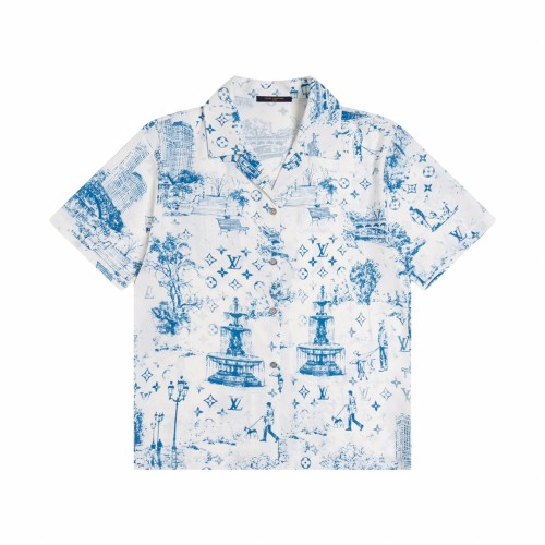 Louis Vuitton 24ss retro hand-painted print suit shirt Blue 25306