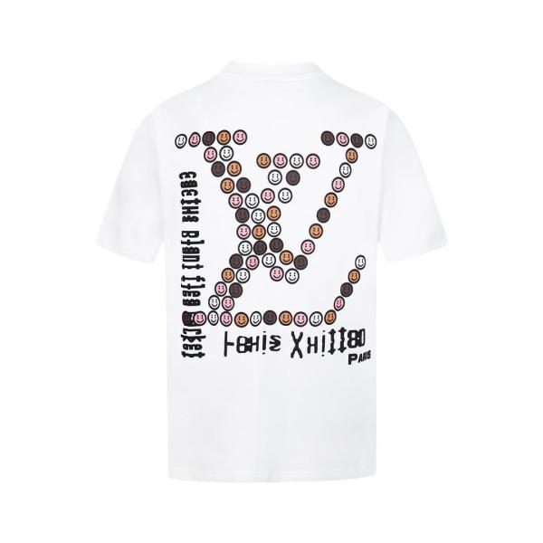 Louis Vuitton Hand-painted smiley face LOGO printed short-sleeved T-shirt White 25313