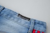 Balenciaga X Adidas Web-paneled contrast-color destroyed denim shorts Blue 25327