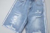 Balenciaga Web-paneled contrast-color destroyed denim shorts Blue 25327