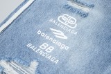 Balenciaga Web-paneled contrast-color destroyed denim shorts Blue 25327