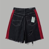 Balenciaga X Adidas Web-paneled contrast-color destroyed denim shorts Black 25327