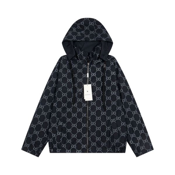 Gucci Classic Pattern Reversible Zip-Up Hooded Jacket 25403