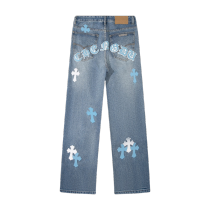 Chrome Hearts Hong Kong City Limited Series Sanskrit Cross Patch Leather Jeans 25424