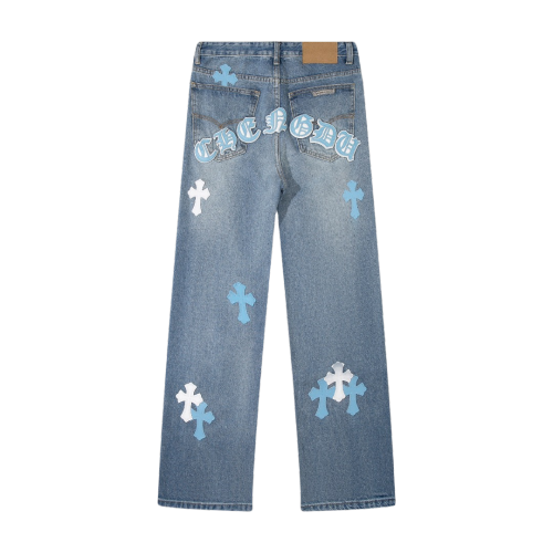Chrome Hearts Hong Kong City Limited Series Sanskrit Cross Patch Leather Jeans 25424