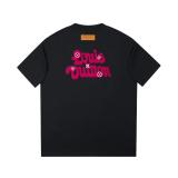 Louis Vuitton Embroidered floral and lettering logo short-sleeved T-shirt Black 25529