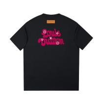 Louis Vuitton Embroidered floral and lettering logo short-sleeved T-shirt Black 25529