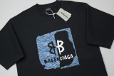 Balenciaga Cut-out denim BB logo short-sleeved T-shirt Black 25529