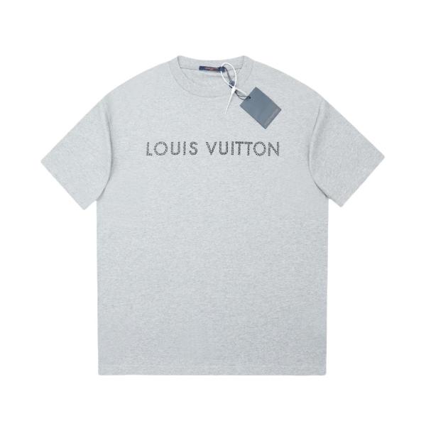 Louis Vuitton Letter patch diamond logo short sleeve T-shirt Grey 25529