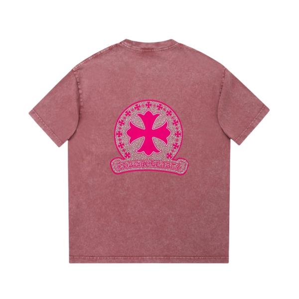 Chrome Hearts Diamond Sanskrit letter logo short-sleeved T-shirt Burgundy 25529