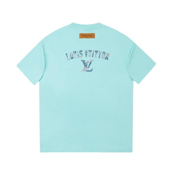 Louis Vuitton Denim patch logo short-sleeved T-shirt Green 25529