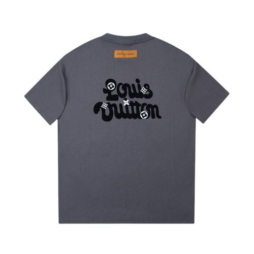 Louis Vuitton Embroidered floral and lettering logo short-sleeved T-shirt Gery 25529