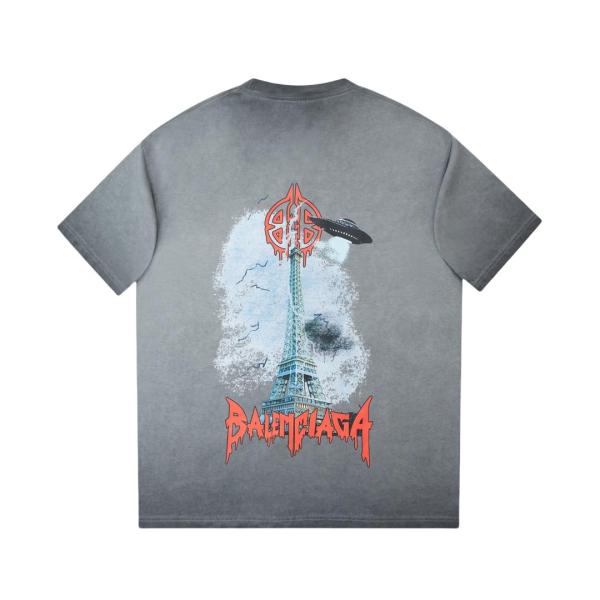 Balenciaga Eiffel Tower print short-sleeved T-shirt Gery 25529