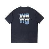 alexanderwang 25SS Denim patch letter hot diamond short-sleeved T-shirt Black 25529