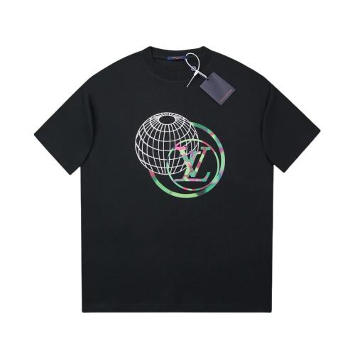 Louis Vuitton Grid globe logo short sleeve T-shirt Black 25529