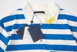 LOUIS VUITTON 2025 New Navy Blue Striped Jacquard Logo Short Sleeve Polo Shirt