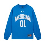 Balenciaga SS25 latest basketball jersey embroidery print long-sleeved T-shirt Blue 250804