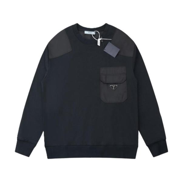 Prada Color-block Patchwork Pocket Hardware Pullover Sweatshirt 250812