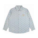MLB Embroidered NY Full Print Logo Washed Denim Jacket Couple Shirt Top 250812