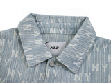 MLB Embroidered NY Full Print Logo Washed Denim Jacket Couple Shirt Top 250812