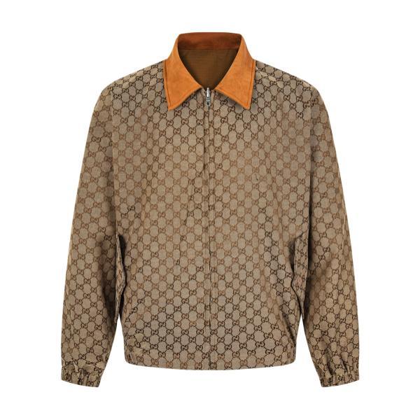 Gucci Solid Color Vintage Floral Double G Flip Collar Jacket 250827