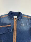 Miu Miu 24SS Washed Denim and Leather Zip Jacket 250903