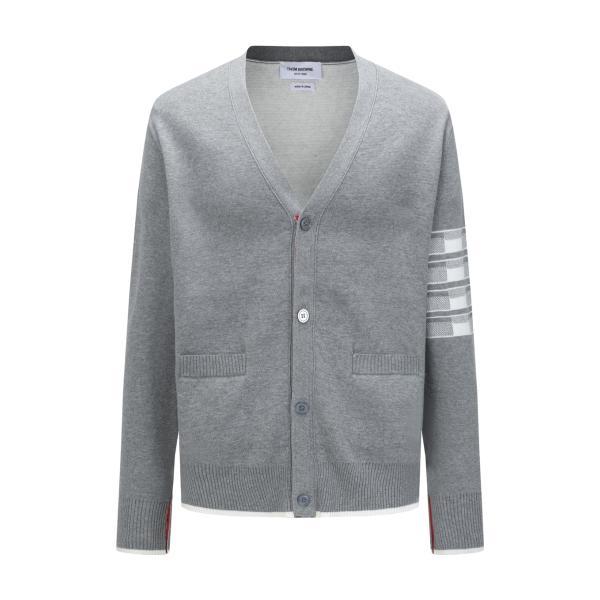 Thom Browne Back Jacquard 4-Bar Stripe V-Neck Knit Cardigan Sweater 250909