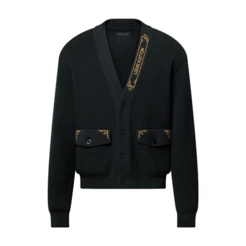 Louis Vuitton Gold Thread Embroidered Knit Cardigan Sweater 250909